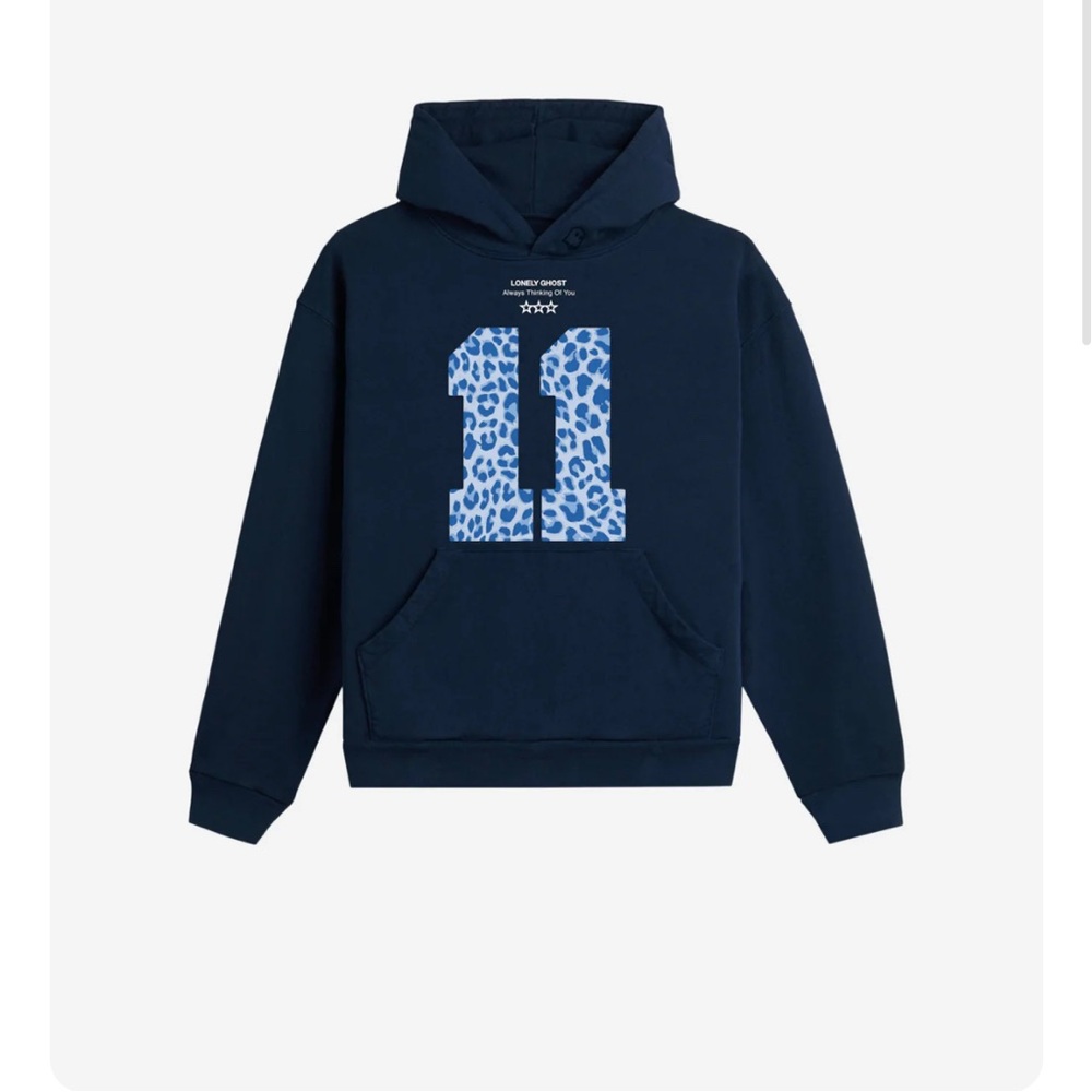 Navy Blue Hoodie with Leopard Print by